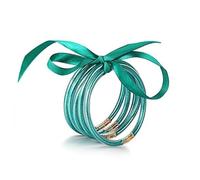 ZYJSSKUK Brillant Jelly Bracelet Set - brillant silicone léger Bow bracelet multicouche silicone arc - en - ciel or rose Bracelet ruban set empilable bijoux (Vert turquoise)