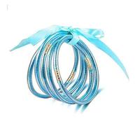 ZYJSSKUK Brillant Jelly Bracelet Set - brillant silicone léger Bow bracelet multicouche silicone arc - en - ciel or rose Bracelet ruban set empilable bijoux (Bleu du lac)