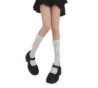 ZYKEJJDDAK 1 paire de chaussettes d'automne fines en coton à volants pour femme et fille - Veau bateau - Respirantes - Jolies chaussettes Lolitas à porter au quotidien, blanc, A