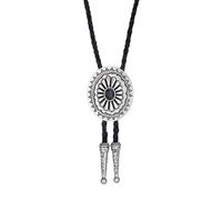 ZYKEJJDDAK Bolotie en cuir synthétique avec pendentif floral vintage tribal en métal pour homme
