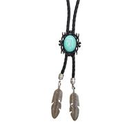 ZYKEJJDDAK Bolotie en cuir synthétique tressé avec cadre noir vintage et pendentif en pierre pour bijoux occidentaux unisexe, 100cm, Métal