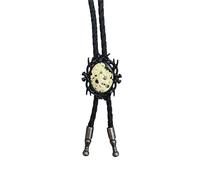 ZYKEJJDDAK Bolotie en cuir synthétique tressé avec cadre noir vintage et pendentif en pierre pour bijoux occidentaux unisexe, 100cm, Métal