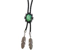 ZYKEJJDDAK Bolotie en cuir synthétique tressé avec cadre noir vintage et pendentif en pierre pour bijoux occidentaux unisexe, 100cm, Métal