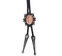 ZYKEJJDDAK Bolotie en cuir synthétique tressé avec cadre noir vintage et pendentif en pierre pour bijoux occidentaux unisexe