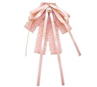 ZYKEJJDDAK Broche nœud papillon pré-noué avec pendentif en perles et ruban en dentelle pour femme, corsage chemise, jabot, uniforme, nœud papillon, Size approx. 12x21cm/4.72x8.27in, Dentelle