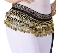 ZYKEJJDDAK Ceinture de danse du ventre pour femme, écharpe de hanche ventrale, jupe de danse du ventre avec chaîne de taille avec danse du ventre dorée