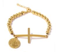 ZYKEJJDDAK Chaîne de cou élégante fabriquée à la main en cuivre Benoît avec pendentif crucifix ovale pour protection spirituelle et foi Accessoire de mode polyvalent