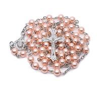 ZYKEJJDDAK Chapelet de perles blanches - Collier catholique - Médaille sainte - Croix - Chrétien - Longue chaîne - Pour homme et femme, SizeApprox.5180cm/20.0731.49, Verre, alliage, Pas de gemme