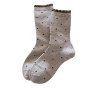 ZYKEJJDDAK Chaussettes d'hiver respirantes mi-mollet pour femme en mélange de laine antidérapante avec poignets à volants motif cœur à pois pour un usage quotidien par temps froid en plein air, Thé au