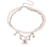 ZYKEJJDDAK Collier avec pendentif chauve-souris à franges en forme d'étoile et de perles - Chaîne empilable