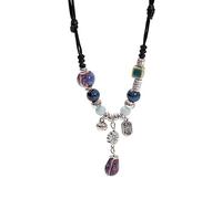 ZYKEJJDDAK Collier ethnique en perles en céramique pour femme avec pendentif clavicule fait à la main, SizeApprox.82.4cm/32.44, Corde de cire avec perles en céramique, Pas de gemme