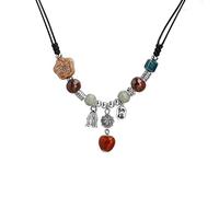 ZYKEJJDDAK Collier ethnique en perles en céramique pour femme avec pendentif clavicule fait à la main, SizeApprox.82.4cm/32.44, Corde de cire avec perles en céramique, Pas de gemme