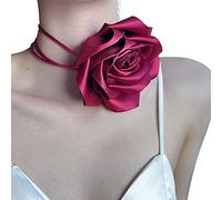 ZYKEJJDDAK Collier ras du cou avec grande fleur de rose - Collier ras du cou à longue sangle - Bijoux de mariage pour femmes et adolescentes, 9.5cm, Tissu, Pas de gemme