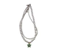 ZYKEJJDDAK Collier ras du cou romantique à double couche avec perles florales pour filles, adolescentes, pendentif en forme de fleur multicolore, 40 cm, perles d'imitation, Pas de gemme