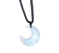 ZYKEJJDDAK Collier ras du cou tendance avec pendentif lune élégant en pierre naturelle simple, 4.29x2.73in, pierre œil de chat, Pas de gemme