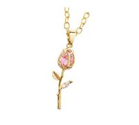 ZYKEJJDDAK Collier tendance en or avec motif tulipes délicates avec accents de cristaux, idéal pour un usage quotidien ou une fête, Size Tulips 2.4cm/0.94inch, Rose 2.9cm/1.14inch, Cuivre, Pas de