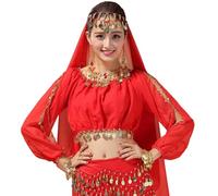 ZYKEJJDDAK Costume de danse orientale pour femme - Col rond - Manches longues - T-shirt pour les pièces de monnaie - Haut pour danseur de carnaval