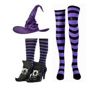 ZYKEJJDDAK Costume de sorcière d'Halloween pour femme, chapeau de sorcière, chaussettes à manches