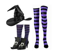 ZYKEJJDDAK Costume de sorcière d'Halloween pour femme, chapeau de sorcière, chaussettes à manches