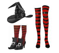 ZYKEJJDDAK Costume de sorcière d'Halloween pour femme, chapeau de sorcière, chaussettes à manches