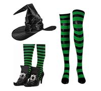 ZYKEJJDDAK Costume de sorcière d'Halloween pour femme, chapeau de sorcière, chaussettes à manches