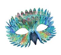 ZYKEJJDDAK Costume d'Halloween demi-visage avec bec d'oiseau à plumes pour jeu de rôle
