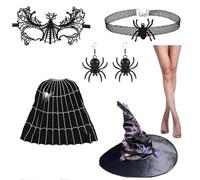 ZYKEJJDDAK Déguisement de sorcière d'Halloween, comprend une cape de sorcière, un chapeau de sorcière, un masque pour les yeux, un collier, des boucles d'oreilles, une chaussette