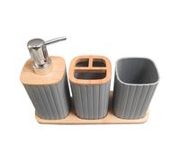 ZYKEJJDDAK Ensemble de 4 pièces de salle de bain moderne avec base en bois comprenant un porte-brosse à dents hydraulique, une tasse à bouche, 1 ensemble de porte-brosse de toilette