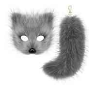 ZYKEJJDDAK Ensemble de porte-clés en forme de queue de loup et de renard en peluche pour Halloween