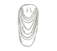 ZYKEJJDDAK Ensemble élégant collier et boucles d'oreilles pour femme avec fausses perles, 98cm,50cm, perles d'imitation, Pas de gemme