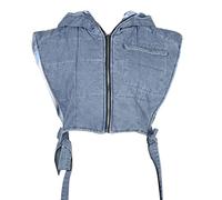 ZYKEJJDDAK Gilet cargo court d'hiver sans manches chaud à capuche avec fermeture éclair pour femme, bleu clair, M