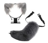 ZYKEJJDDAK Lot de 2 bandeaux en fausse fourrure de loup, chats, queue de renard et oreilles de chat, accessoires de déguisement pour fête d'Halloween