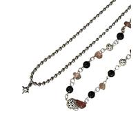 ZYKEJJDDAK Lot de 2 colliers avec pendentif boucle de paix style vintage avec perles en pierre naturelle pour femmes avant-gardistes, 385 355, perles, alliage, Pas de gemme