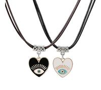ZYKEJJDDAK Lot de 2 colliers ras du cou tendance en forme de cœur et chat, 3.9x3.9in, Alliage + corde cirée, Pas de gemme