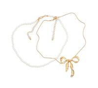 ZYKEJJDDAK Lot de 2 colliers sophistiqués avec fausses perles et nœud papillon pour fêtes