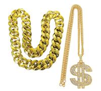 ZYKEJJDDAK Lot de 2 colliers tendance Hip Hop en or avec chaîne exagérée pour rappeur, 7.41x5.46in, CCB, Pas de gemme