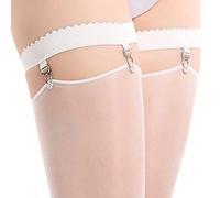 ZYKEJJDDAK Lot de 2 porte-jarretelles élastiques antidérapantes pour femme avec 3 clips et clips métalliques pour costume H, Blanc S, taille unique