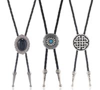 ZYKEJJDDAK Lot de 3 bolotie vintage en cuir synthétique fait à la main avec pendentif en pierre et corde en cuir synthétique