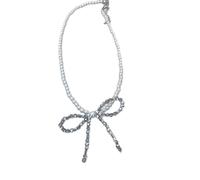 ZYKEJJDDAK Magnifique collier de perles avec pendentif en forme de nœud en cristal scintillant, 42 cm, Cristal + perle d'imitation, Pas de gemme