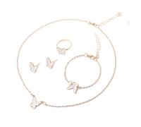 ZYKEJJDDAK Parure de bijoux 4 pièces avec boucles d'oreilles, bracelet et bagues, chaîne de cou, motif papillon tendance, Size approx. 405cm/15.71.96inch, Métal, Pas de gemme