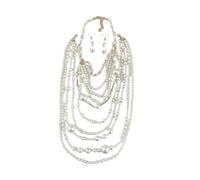 ZYKEJJDDAK Parure de bijoux tendance multicouches avec collier et boucles d'oreilles portable pour les fêtes et tous les jours, 110cm57cm, perles d'imitation, Pas de gemme