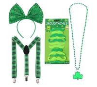 ZYKEJJDDAK Patricks Day Chapeau nœud papillon Barbe Serre-tête Collier Lunettes Jupe Gants Manches Longues Patricks Costume Patricks