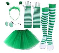 ZYKEJJDDAK Patricks Day Chapeau nœud papillon Barbe Serre-tête Collier Lunettes Jupe Gants Manches Longues Patricks Costume Patricks