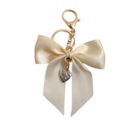 ZYKEJJDDAK Porte-clés élégant en alliage léger avec nœuds en ruban pour sacs, clés, porte-clé pour sac pour femmes et filles, beige, Pearl Pendant