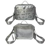 ZYKEJJDDAK Sac à dos transparent Ita pour femme - Style preppy - Sac à bandoulière pour filles et chats - Joli sac à dos pour étudiant et école, Argent Noir Embroïde