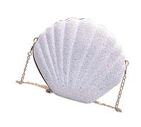 ZYKEJJDDAK Sac de soirée en cuir PU avec motif coquillage unique et paillettes pour femme à la recherche d'accessoires tendance, blanc, One Size