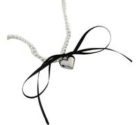 ZYKEJJDDAK Sweet Love Collier ras du cou élégant avec pendentif en forme de nœud et perles d'imitation, 40 cm, perles d'imitation, Pas de gemme