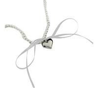 ZYKEJJDDAK Sweet Love Collier ras du cou élégant avec pendentif en forme de nœud et perles d'imitation, 40 cm, perles d'imitation, Pas de gemme