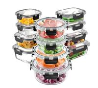 Zykphao Lot de 24 boîtes de conservation en verre avec couvercle hermétiques pour préparation des repas [12 conteneurs + 12 couvercles] Boîtes à déjeuner Bento avec couvercles anti-fuite pour