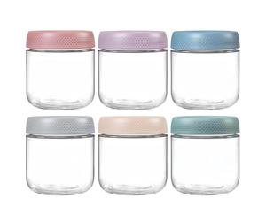 Zykphao Lot de 6 bocaux en verre de 350 ml avec couvercles, pour céréales, lait, fruits, condiments, sauce de vinaigrette, collations, jus, préparation des repas, 6 couleurs (lot de 6, 350 ml)